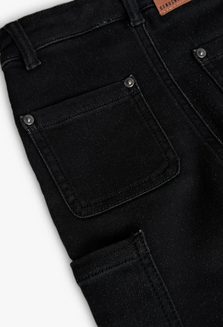 Knitted denim trousers for boys in black