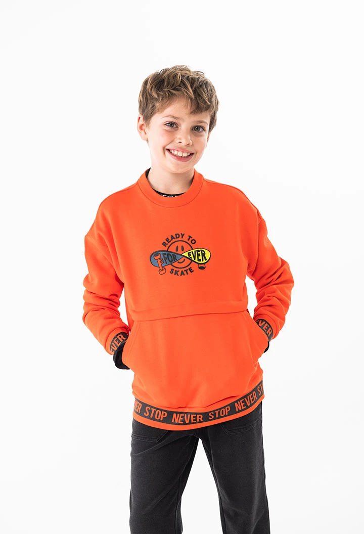 Fleece sweatshirt for boy in orange