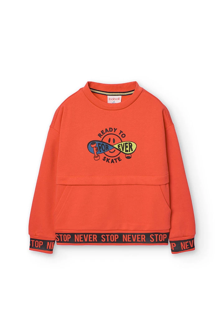 Fleece sweatshirt for boy in orange