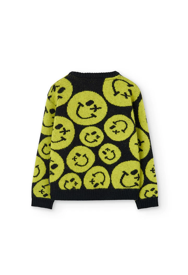 Knitted jumper for boys with smiley print