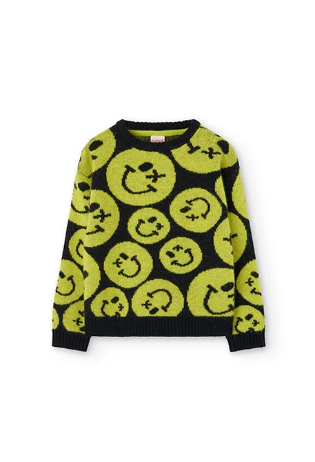 Knitted jumper for boys with smiley print