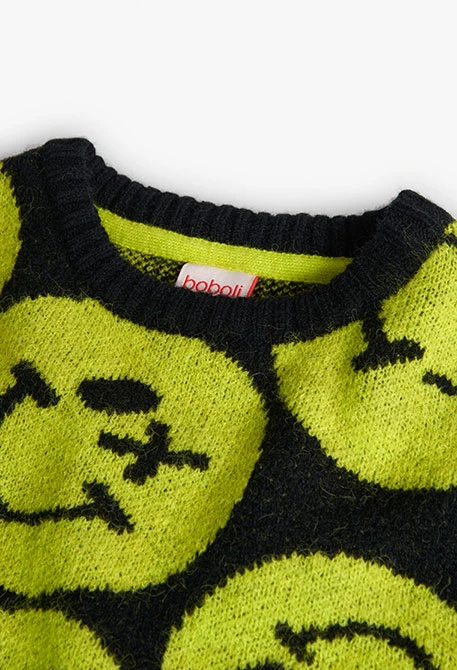 Knitted jumper for boys with smiley print