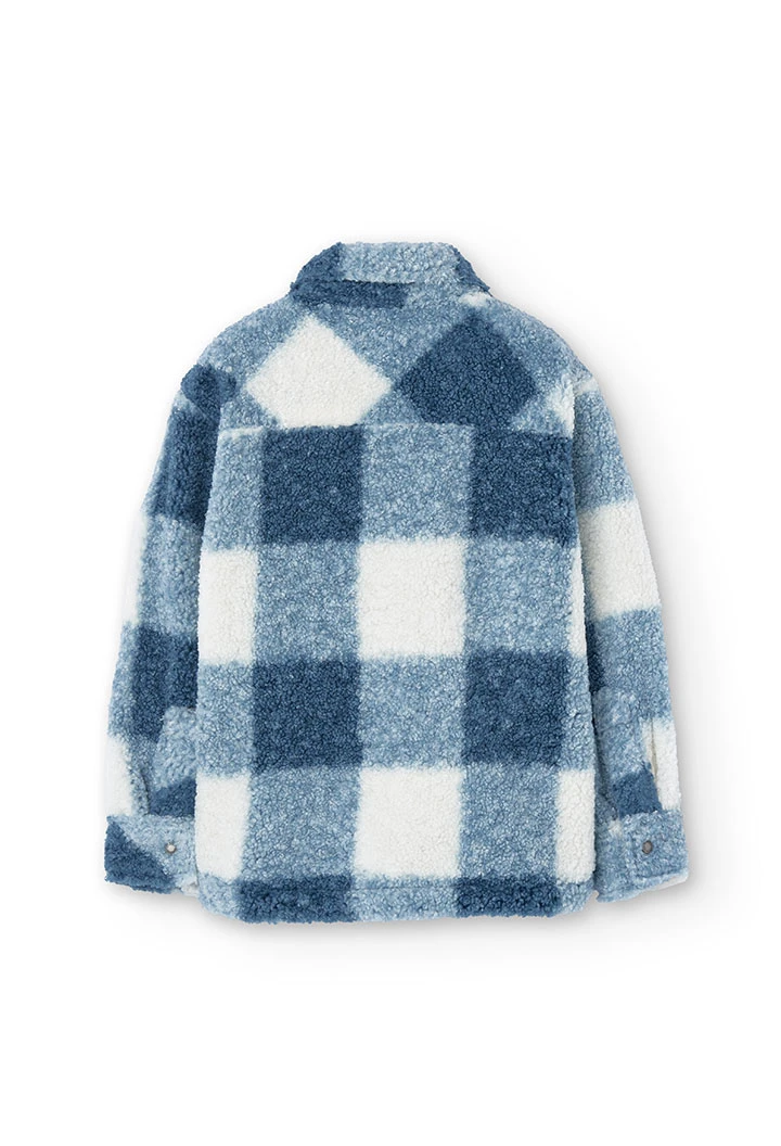 Sheepskin shirt for boys with white and blue checks