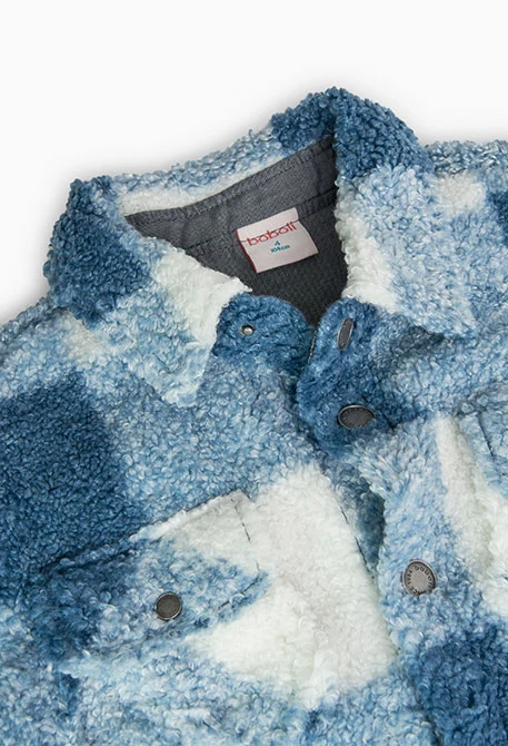 Sheepskin shirt for boys with white and blue checks