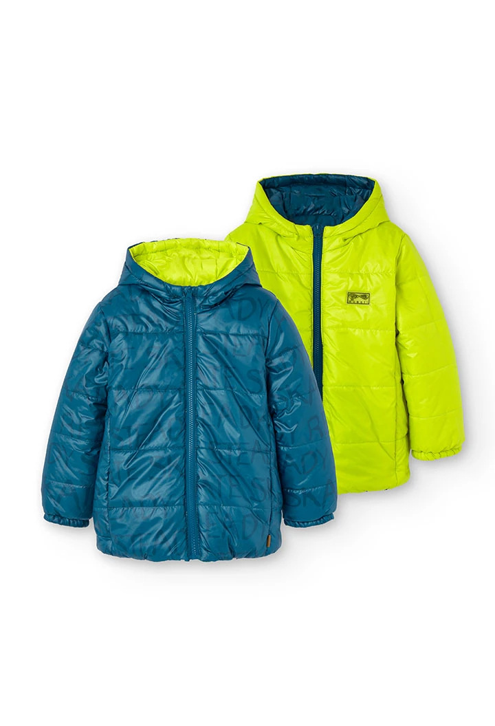 Parka reversibile per bambino stampata in colore verde scuro