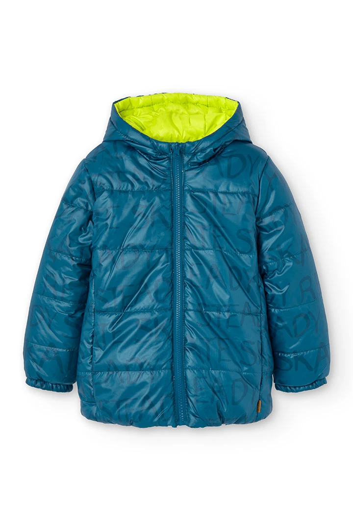 Parka reversibile per bambino stampata in colore verde scuro