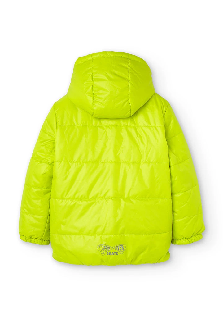 Reversible parka for boy printed in dark green