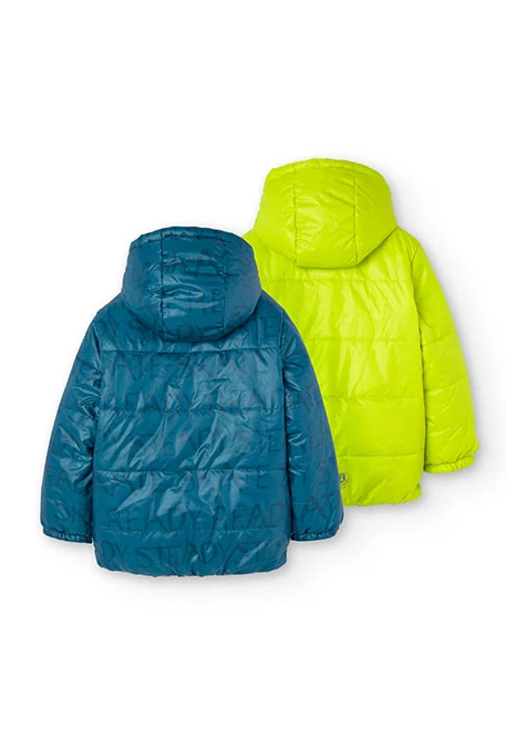 Reversible parka for boy printed in dark green