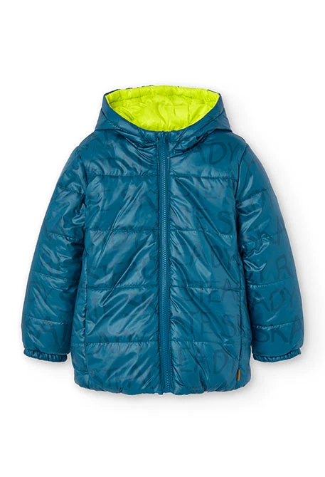 Reversible parka for boy printed in dark green