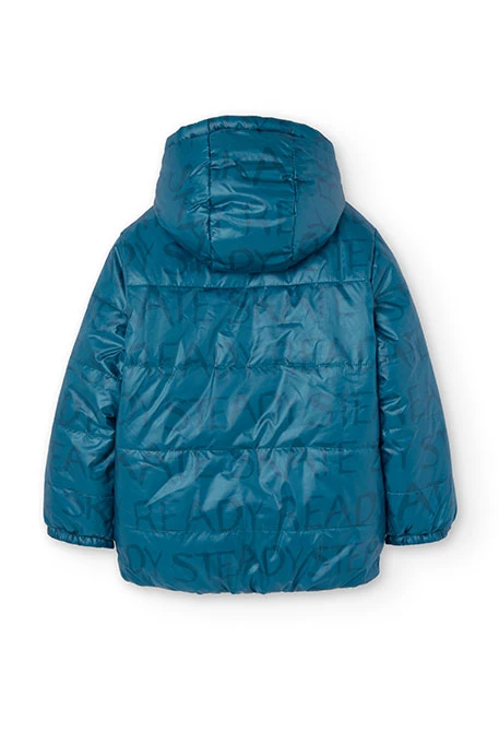 Reversible parka for boy printed in dark green