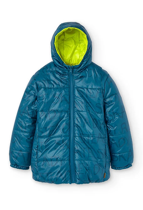 Reversible parka for boy printed in dark green