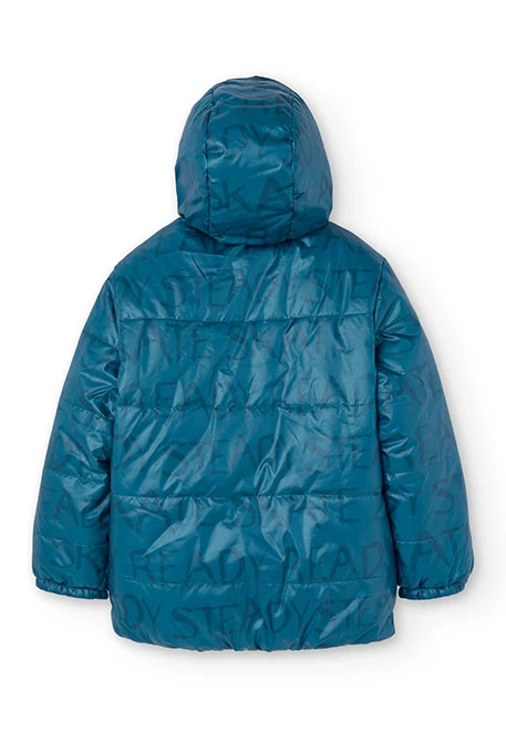 Reversible parka for boy printed in dark green