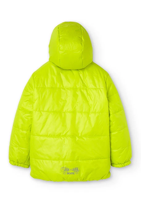 Reversible parka for boy printed in dark green