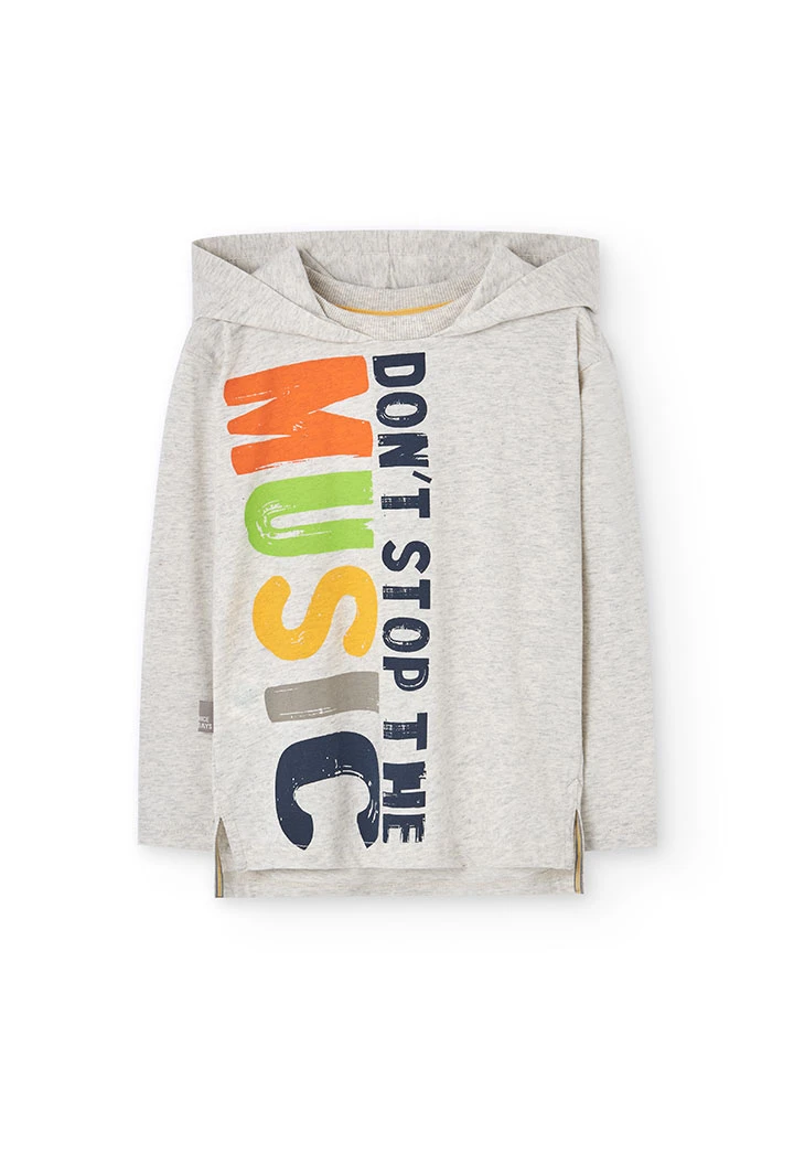 Knitted hoodie T-shirt for boys in off-white