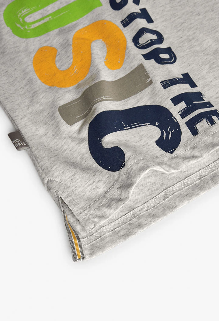 Knitted hoodie T-shirt for boys in off-white