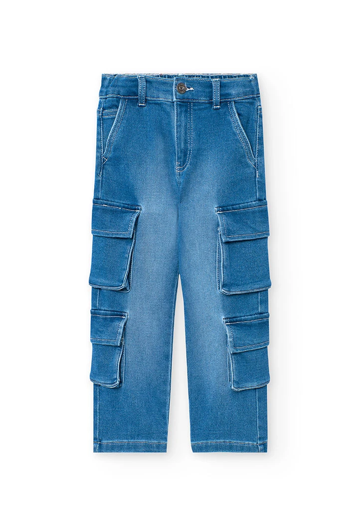 Pantaloni cargo in denim per bambino di colore blu.