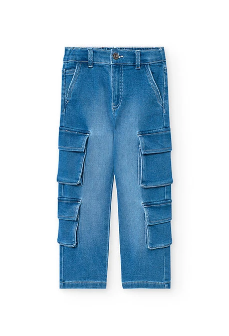 Pantalón denim de cargo para niño en color azul