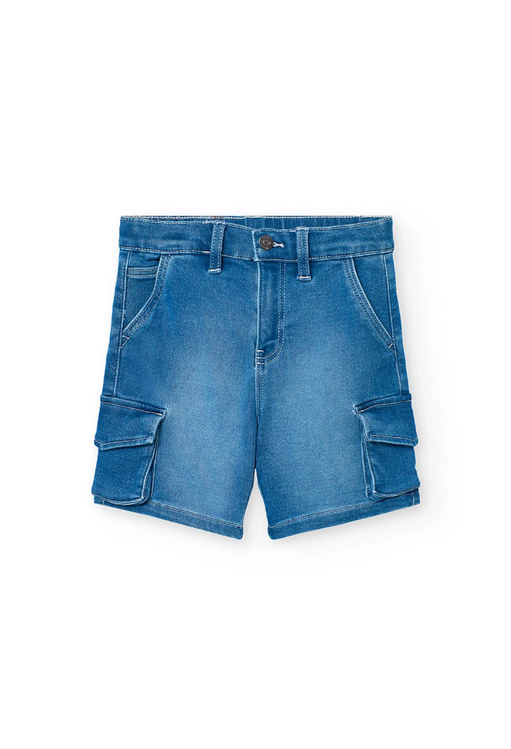 Bermuda cargo in denim per bambino di colore blu