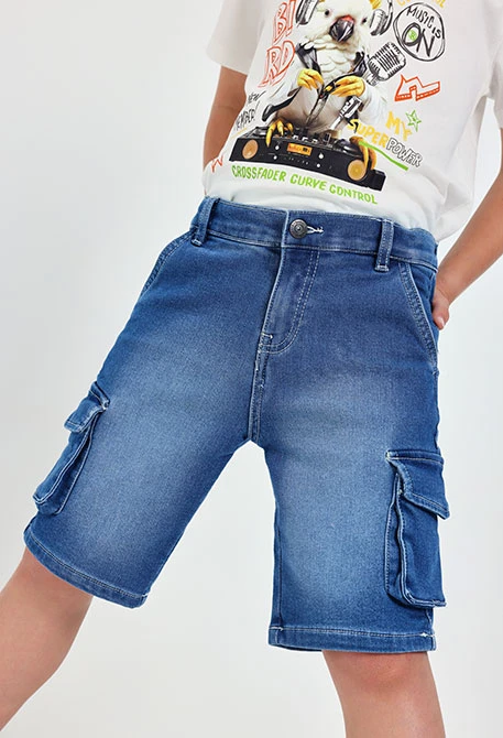 Children\'s blue denim cargo shorts
