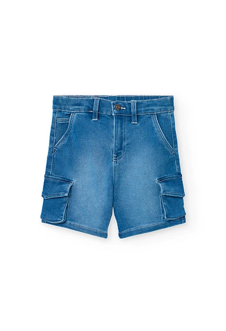 Bermuda cargo en denim pour garçon de couleur bleue