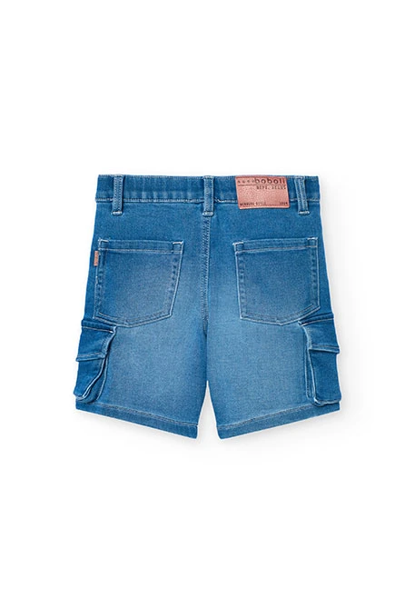 Bermuda cargo en denim pour garçon de couleur bleue