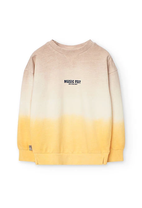 Fleece sweatshirt for boys in dyed beige colour