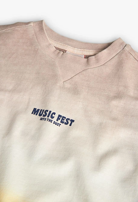 Fleece sweatshirt for boys in dyed beige colour