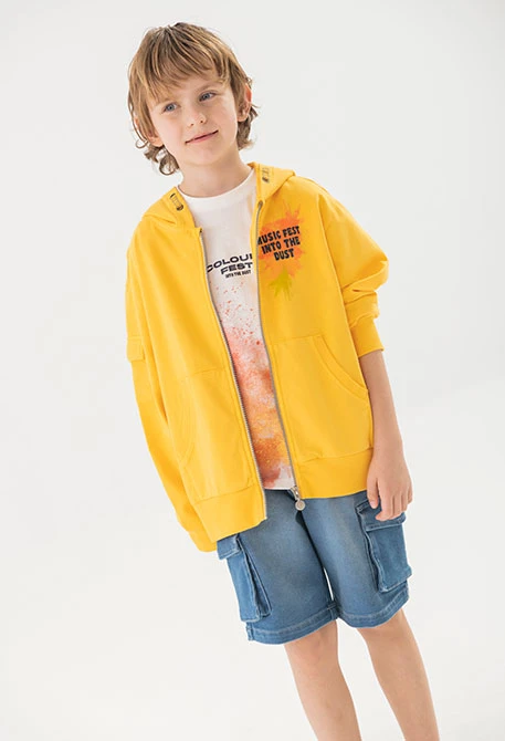 Veste en molleton pour garçon de couleur jaune