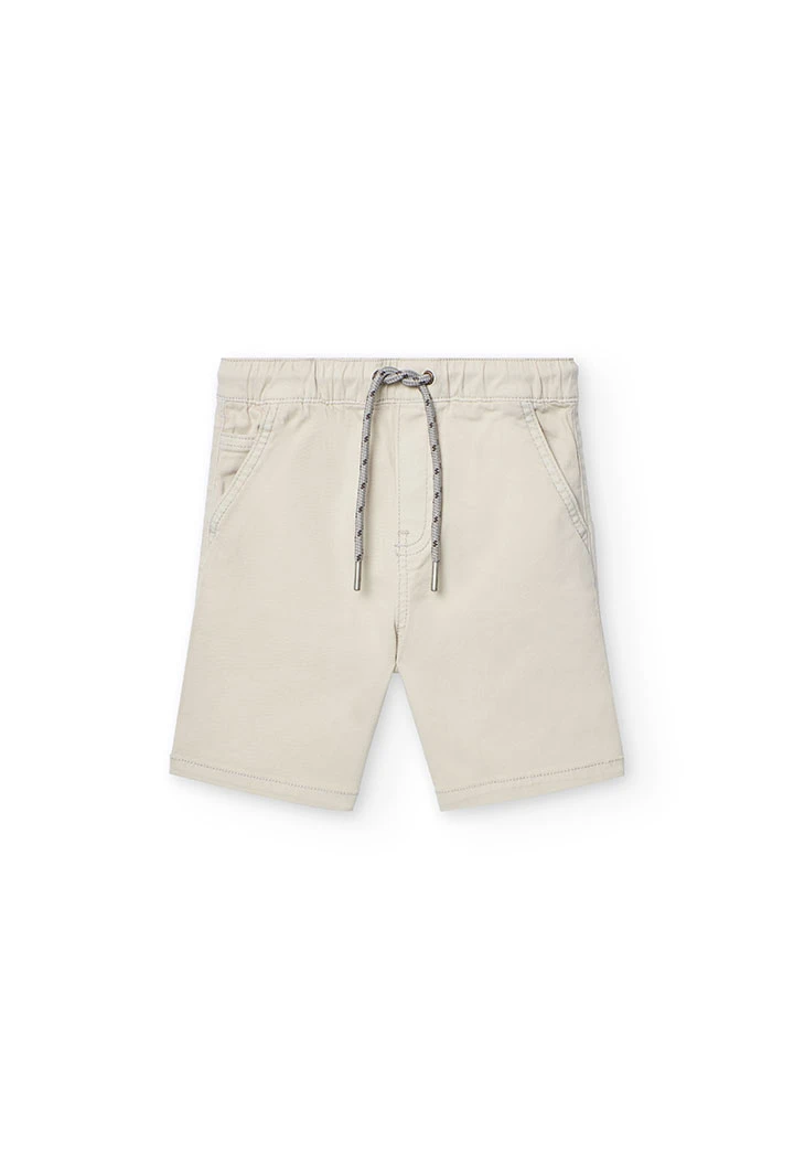 Elastic twill Bermuda shorts for boys in beige colour