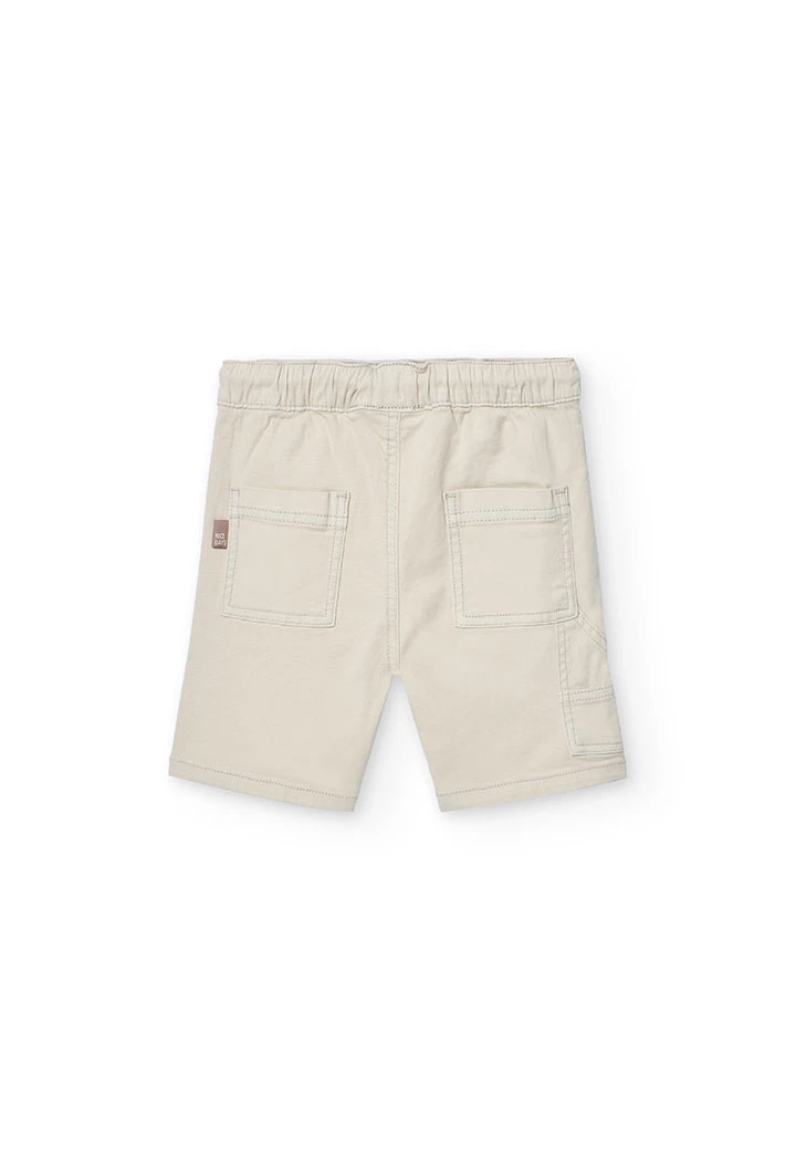 Elastic twill Bermuda shorts for boys in beige colour