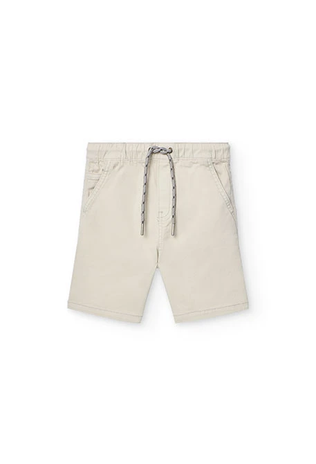 Elastic twill Bermuda shorts for boys in beige colour