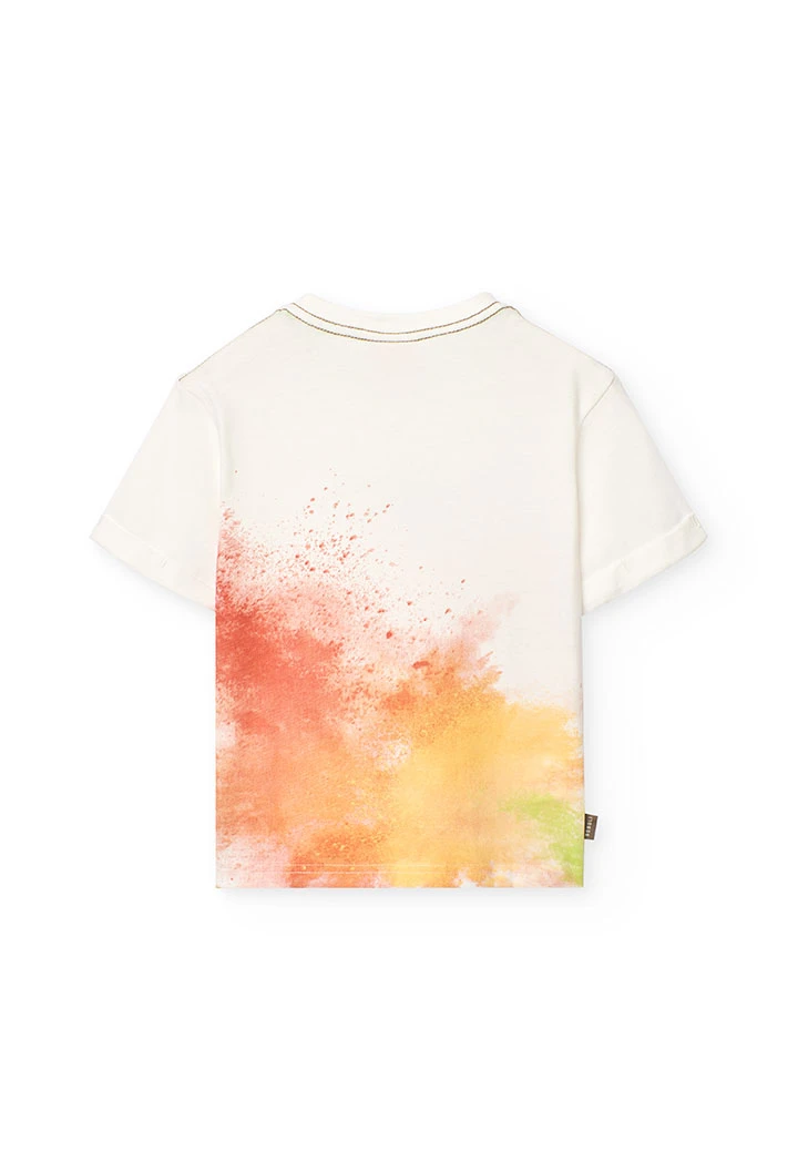 Maglietta a maglia per bambino in colore bianco con stampa a colori.