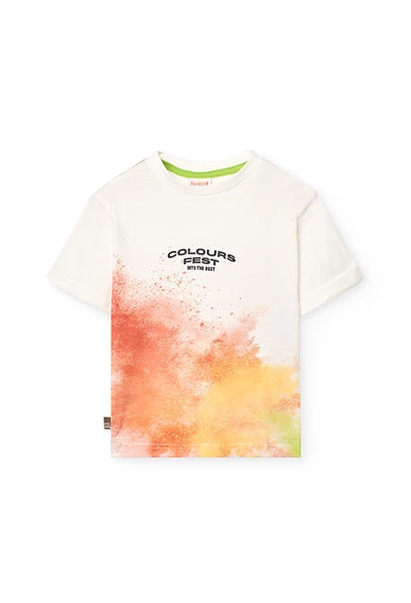 Camiseta de punto para niño en color blanco con estampado de colores
