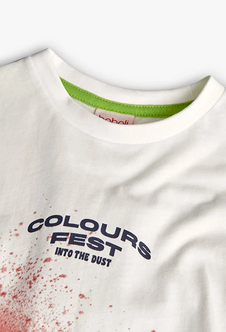 Strick-T-Shirt für Jungen in Weiß mit buntem Aufdruck