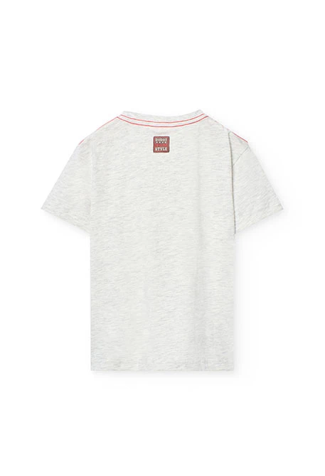 Conjunto de punto de camiseta en gris y bermudas de color naranja para niño