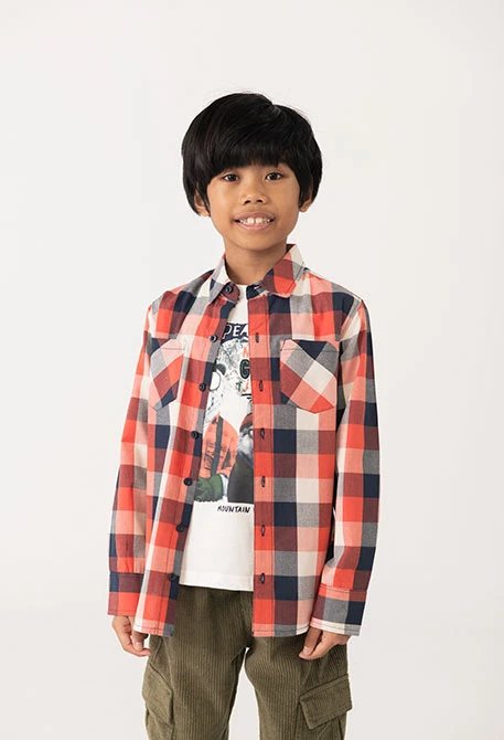 Camicia bambino a quadri rosso blu scuro bianco