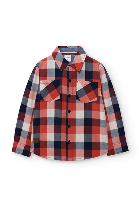 Chemise garçon à carreaux rouge marine blanc