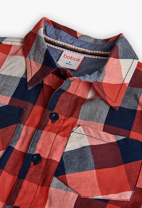 Chemise garçon à carreaux rouge marine blanc