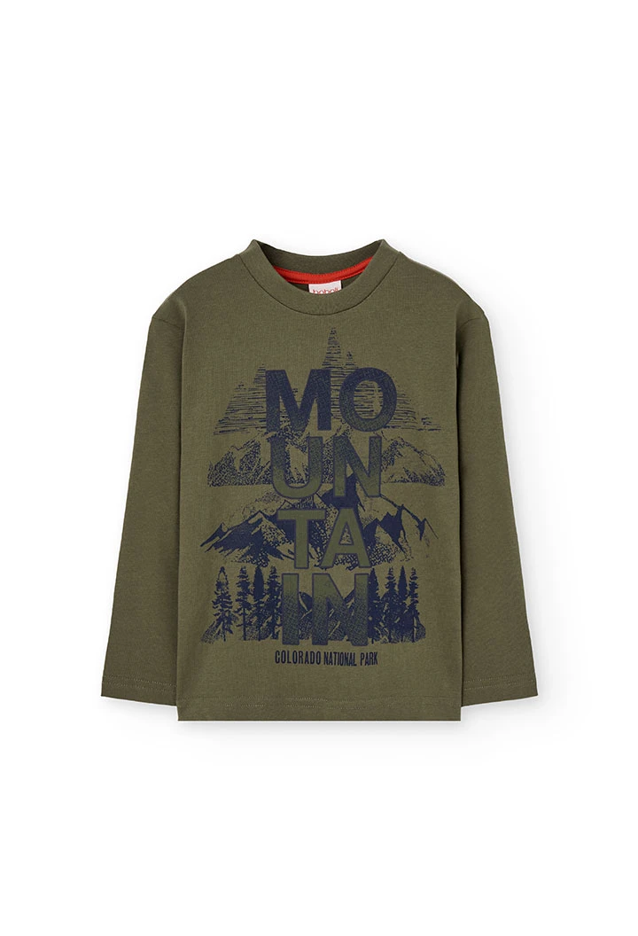 Grünes Baumwoll-T-Shirt Jungen Berge