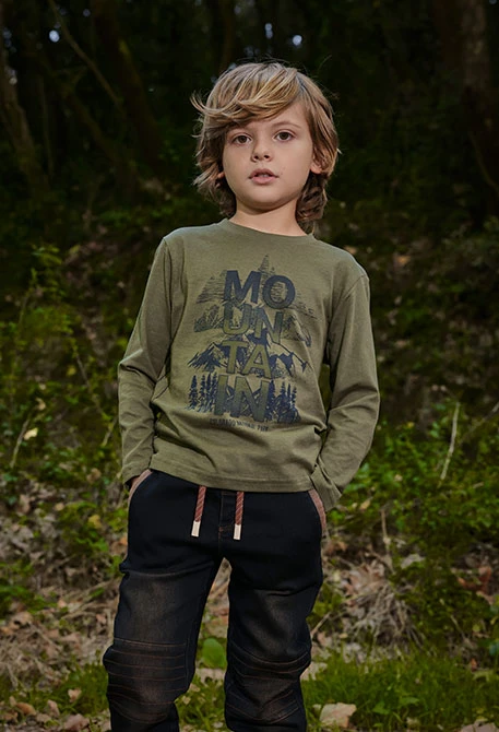 T-shirt garçon coton vert montagnes