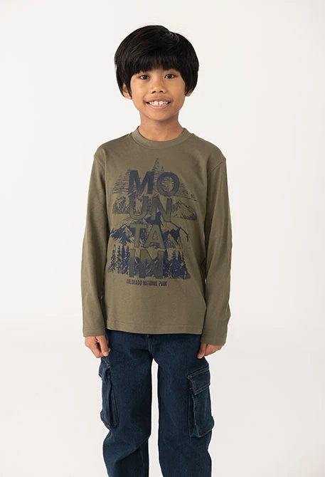 T-shirt garçon coton vert montagnes