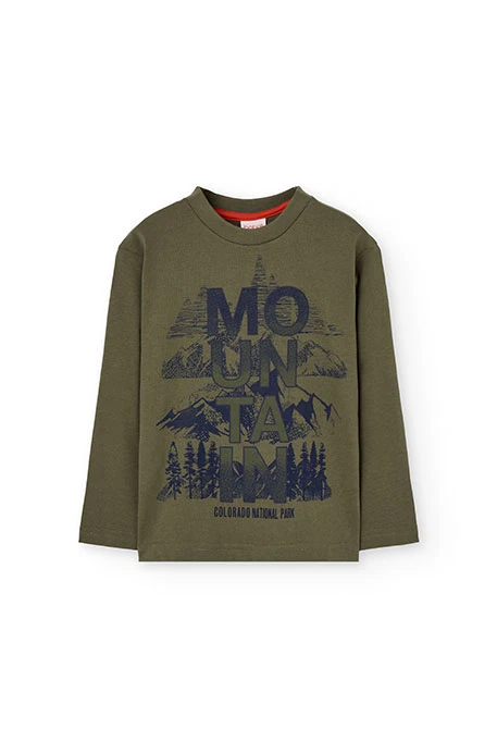 Camiseta niño algodón verde montañas