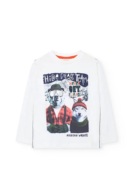 Camisola menino algodão branco animais