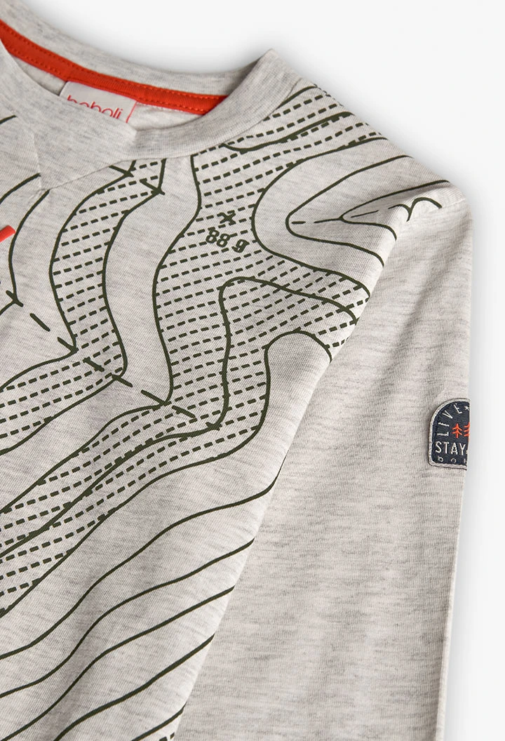 T-shirt de menino de algodão estampado bege