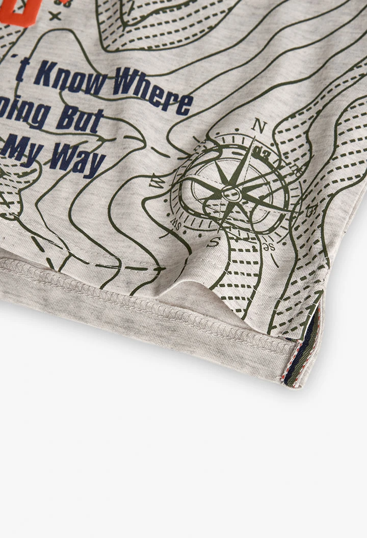 T-shirt de menino de algodão estampado bege