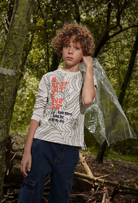 Beige printed cotton T-shirt for boy