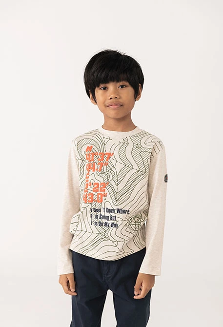 Camiseta niño de algodón estampado beige