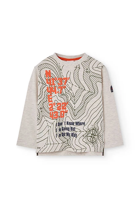 T-shirt en coton imprimé beige pour garçon