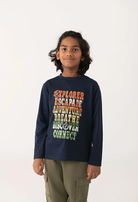 Camiseta niño de algodón azul marino