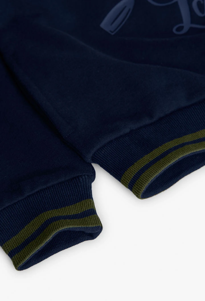 Navy blue boy´s sweatshirt with oars fleece